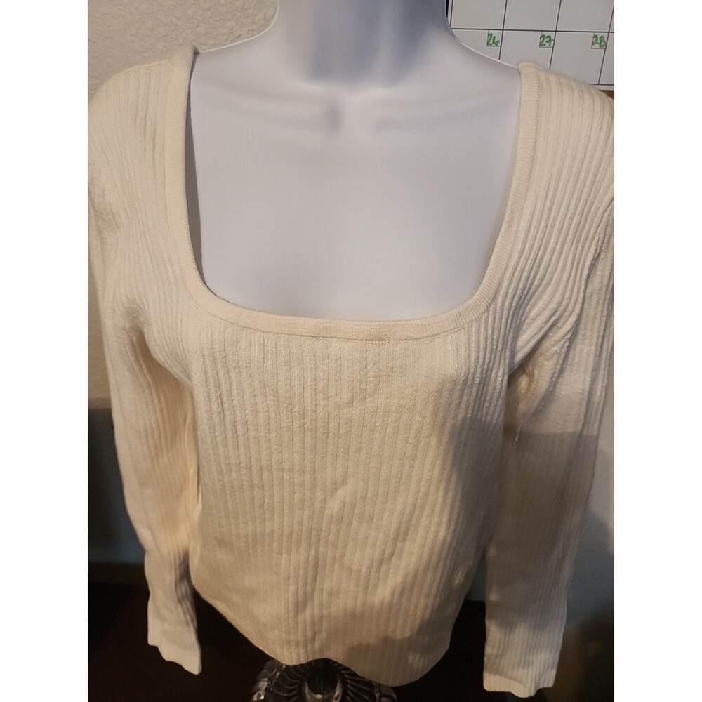 Old Navy Cream Square Neck Sweater Womens Size M Medium Ribbed Knit Pullover - Picture 4 of 6